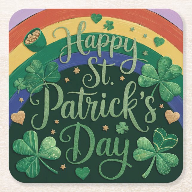 Rainbow Pot Of Gold St. Patrick's Day Coaster (Front)