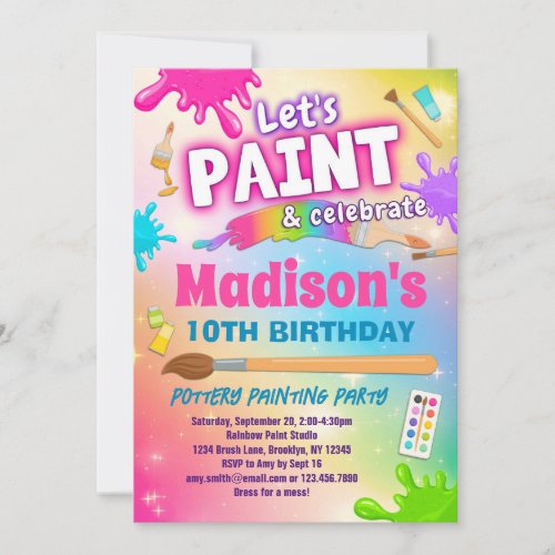 Rainbow Pottery Painting Birthday Party Invitation