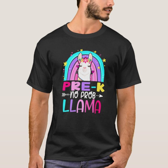 Rainbow Pre-Kindergarten No Prob Llama 100th Day o T-Shirt (Front)