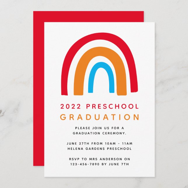 Rainbow Preschool Graduation Invitation (Front/Back)