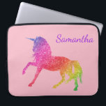 Rainbow Pretty Glitter Sparkle Unicorn Girl's Laptop Sleeve<br><div class="desc">This design may be personalized in the area provided by changing the photo and/or text. Or it can be customized by clicking Personalize this Template and then choosing the click to customize further option and delete or change the color of the background, add text, change the text color or style,...</div>