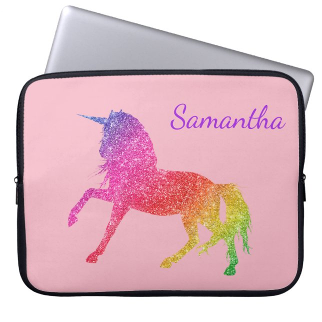 Rainbow Pretty Glitter Sparkle Unicorn Girl's Laptop Sleeve (Front)