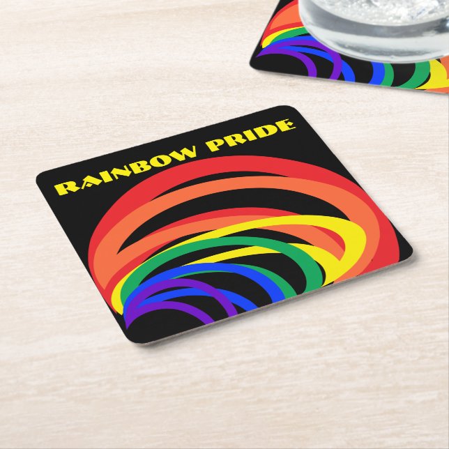 Rainbow Pride Abstract Square Paper Coaster (Angled)