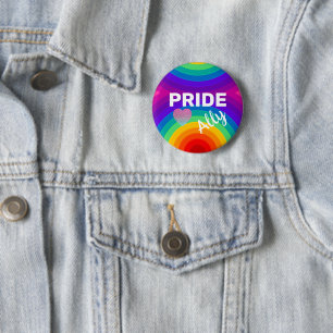 Rainbow Pride Ally with Heart Button