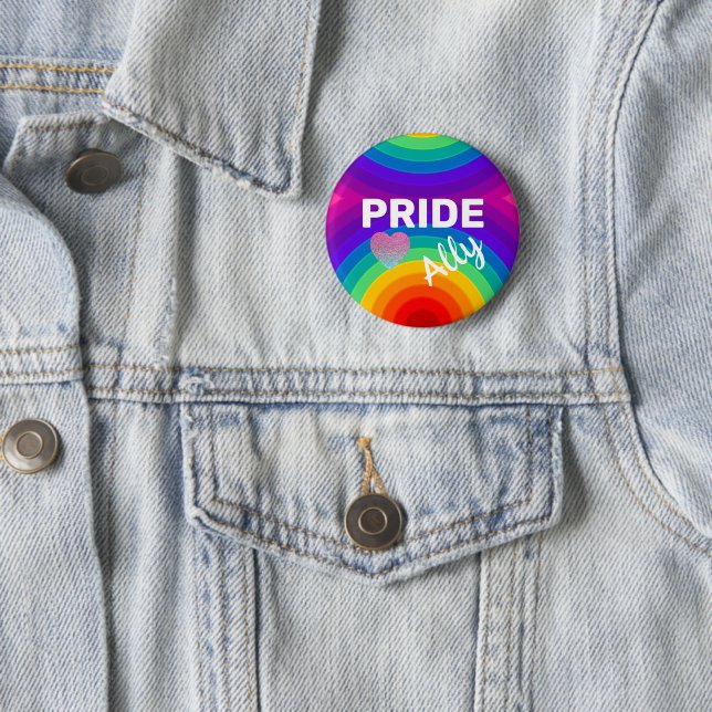 Rainbow Pride Ally with Heart Button (In Situ)