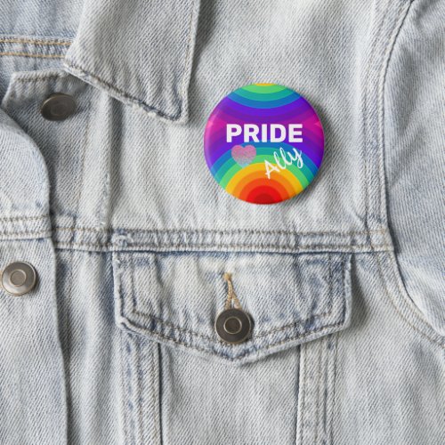 Rainbow Pride Ally with Heart Button