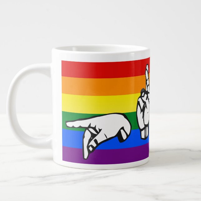 Rainbow Pride American Sign Language LGBTQ+ Giant Coffee Mug (Left)
