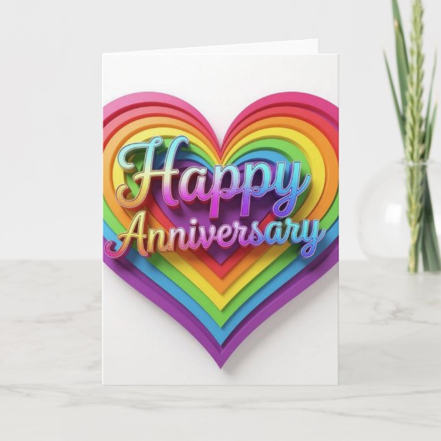 Rainbow Pride Anniversary Card, happy anniversary Holiday Card (Front)