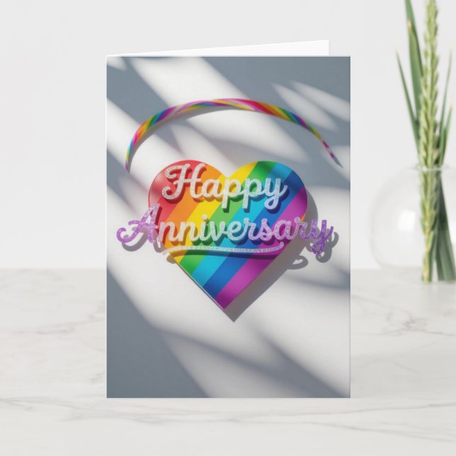 Rainbow Pride Anniversary Card, happy anniversary, Holiday Card (Front)