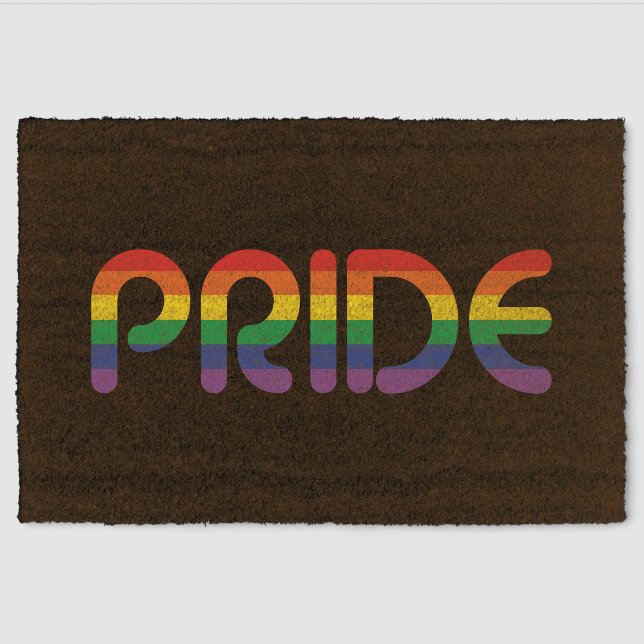 Rainbow Pride Balloon Letters Fiber Doormat (Front)