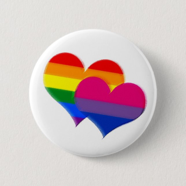 Rainbow pride bi pride hearts pinback button (Front)