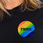 Rainbow Pride Button<br><div class="desc">Rainbow Pride Button.
This cologful button is decorated with watercolor stripes in rainbow colors and the word "PRIDE"
The text is a template so you can change it if you wish.
Original Watercolor © Michele Davies.</div>