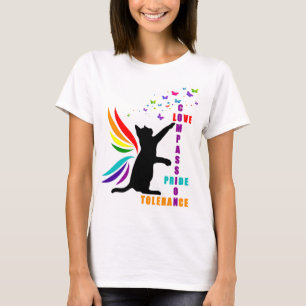 Rainbow Pride Cat and Butterfly Design T-Shirt