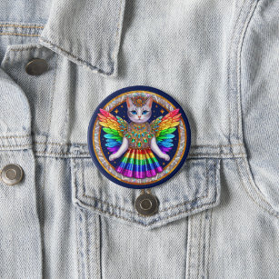 Rainbow Pride Cat Fairy Angel Party Badge Button