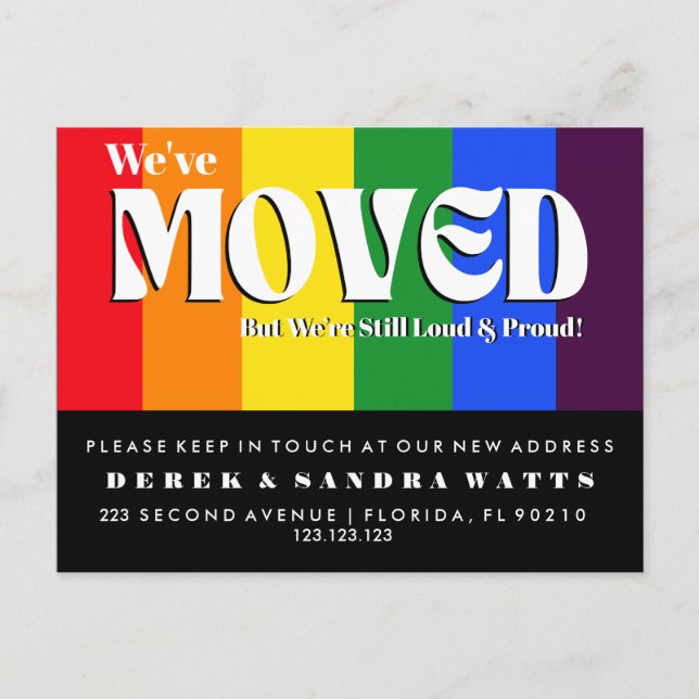 Rainbow Pride Change of Address LGBTQ+ Moving  Announcement Postcard (Front)