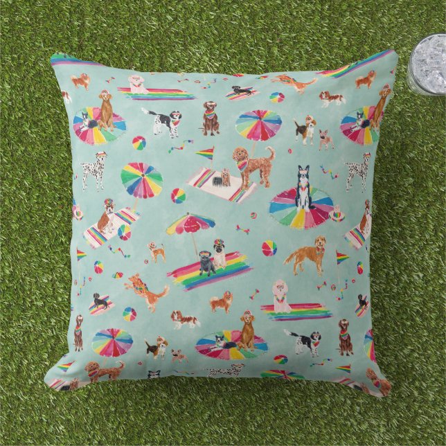 RAINBOW PRIDE DOG BEACH OUTDOOR PILLOW (Grass)