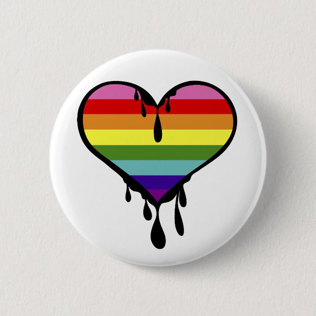 Rainbow Pride Dripping Heart Button (Front)