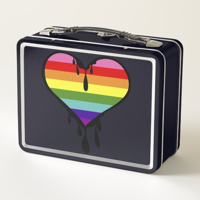 Rainbow Pride Dripping Heart Metal Lunch Box (Back)