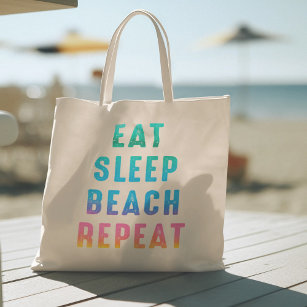 Rainbow Pride Eat Sleep Beach Repeat Tote Bag