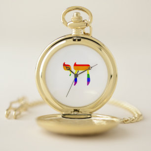 Rainbow Pride Flag Chai Hebrew Jewish LGBT Tank To Pocket Watch