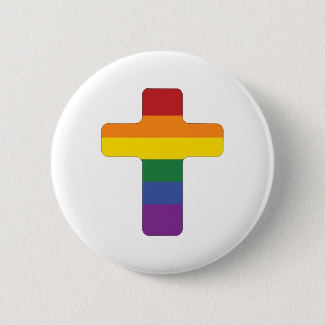Rainbow Pride Flag Cross Button (Front)