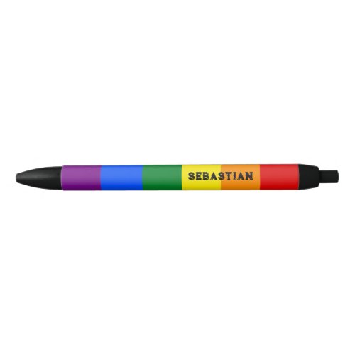 Rainbow Pride Flag Customizable Name Black Ink Pen
