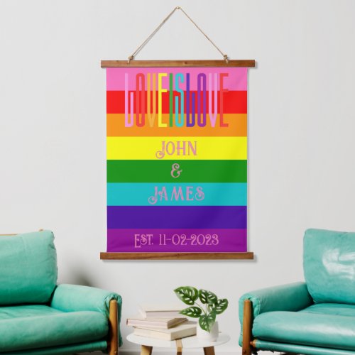 Rainbow Pride Flag Gay Wedding Couple LGBTQ Hanging Tapestry