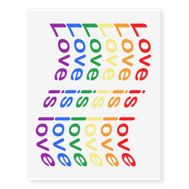 Rainbow Pride Flag Love Is Love Pattern Temporary Tattoos (Front)