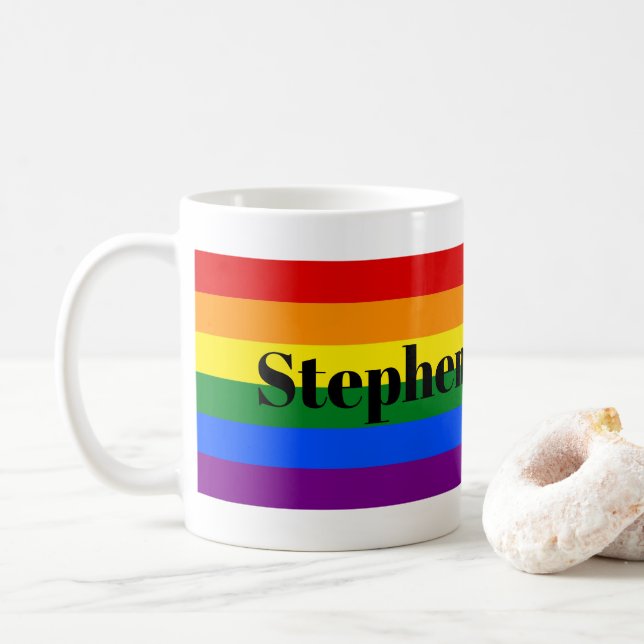 Rainbow Pride Flag Mug With Your Name (With Donut)