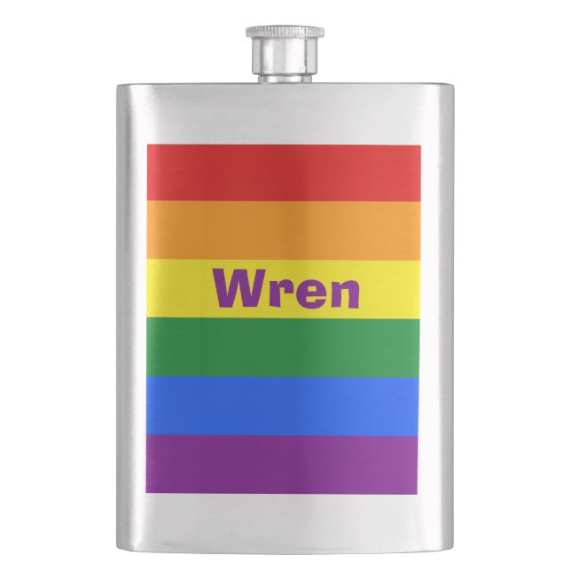 Rainbow Pride Flag Name or Monogram Flask (Front)