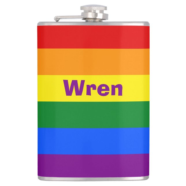 Rainbow Pride Flag Name or Monogram Flask (Front)