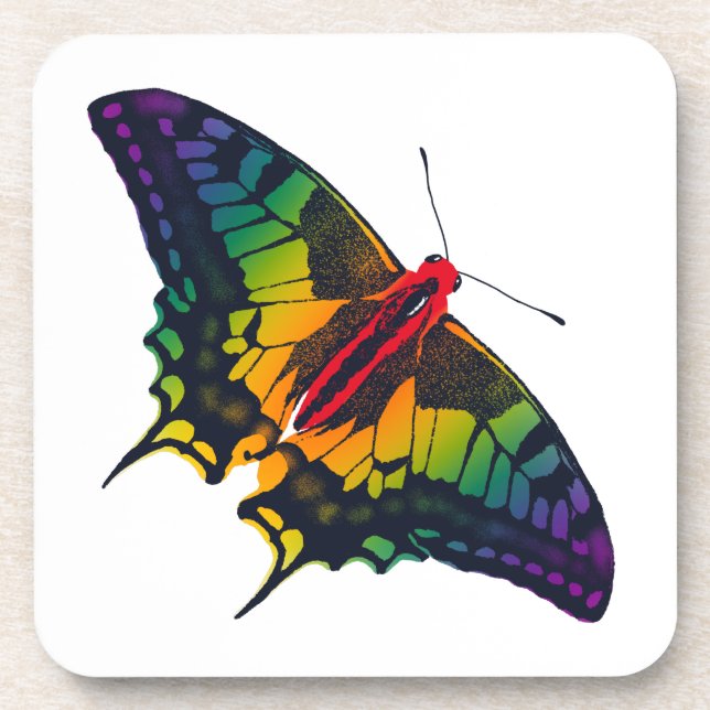 Rainbow Pride Flag Swallowtail Butterfly Beverage Coaster (Front)