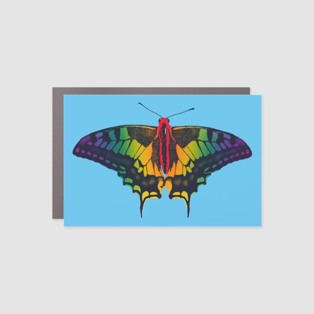 Rainbow Pride Flag Swallowtail Butterfly Car Magnet (Front)