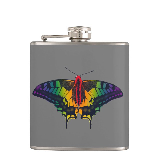 Rainbow Pride Flag Swallowtail Butterfly Flask (Front)