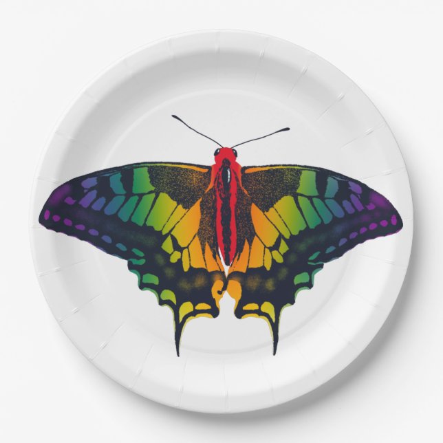 Rainbow Pride Flag Swallowtail Butterfly Paper Plates (Front)