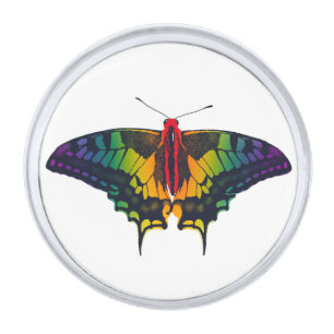 Rainbow Pride Flag Swallowtail Butterfly Silver Finish Lapel Pin