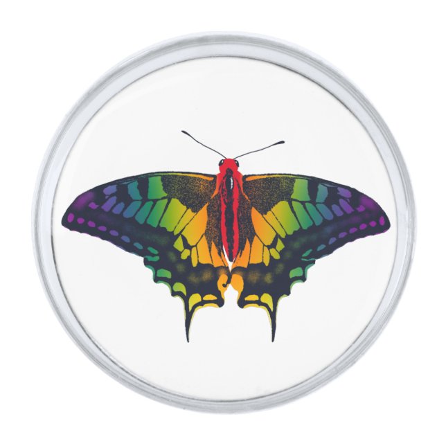 Rainbow Pride Flag Swallowtail Butterfly Silver Finish Lapel Pin (Front)