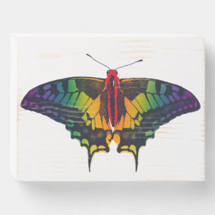 Rainbow Pride Flag Swallowtail Butterfly Wooden Box Sign