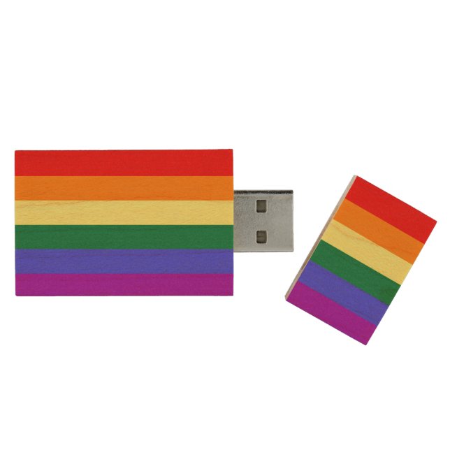 Rainbow Pride Flag Wood Flash Drive (Opened)