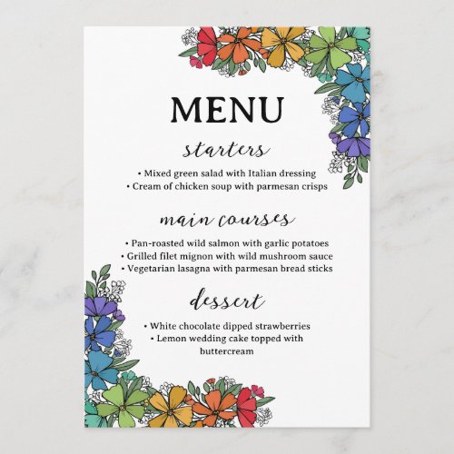 Rainbow Pride Flowers LGBTQ Wedding Menu