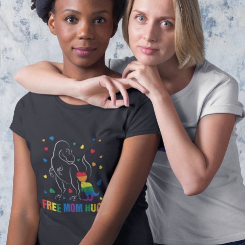Rainbow Pride Free Mom Hugs Dinosaur Cute  T_Shirt