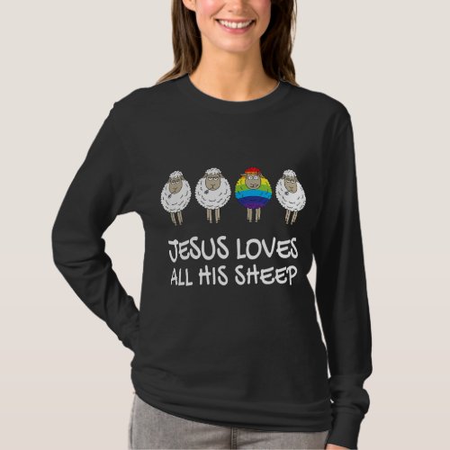 Rainbow Pride Gay Christian LGBTQ Jesus Loves All T_Shirt