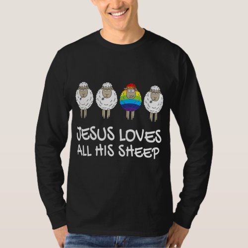 Rainbow Pride Gay Christian LGBTQ Jesus Loves All T_Shirt