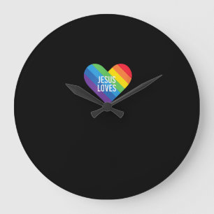 Rainbow Pride Gay Christian LGBTQ+ Jesus Loves T-S Large Clock