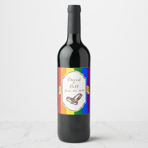 Rainbow Pride Gay Wedding Custom Wine Bottle Label