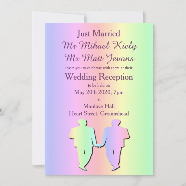 Rainbow Pride Gay Wedding Reception Invitation (Front)