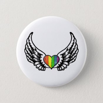 Rainbow Pride Glbt Heart With Wings Button by RetroZone at Zazzle