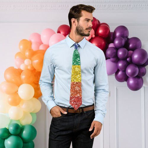 Rainbow Pride Glitter Sequin look Neck Tie