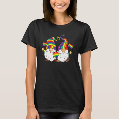 Rainbow Pride Gnomes LGBTQ Christmas Gay Queer Tra T_Shirt