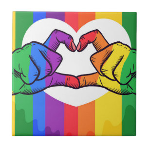Rainbow Pride Hands Heart Ceramic Tile LGBTQ+